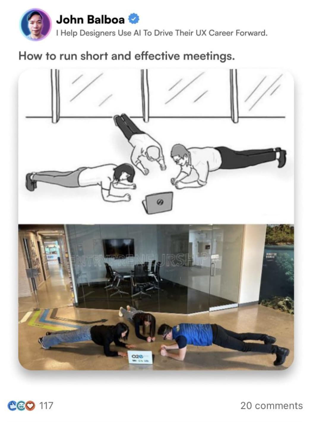 daily scrum plank - John Balboa I Help Designers Use Al To Drive Their Ux Career Forward. How to run short and effective meetings. Ce 117 Entrepreneurship 020 20